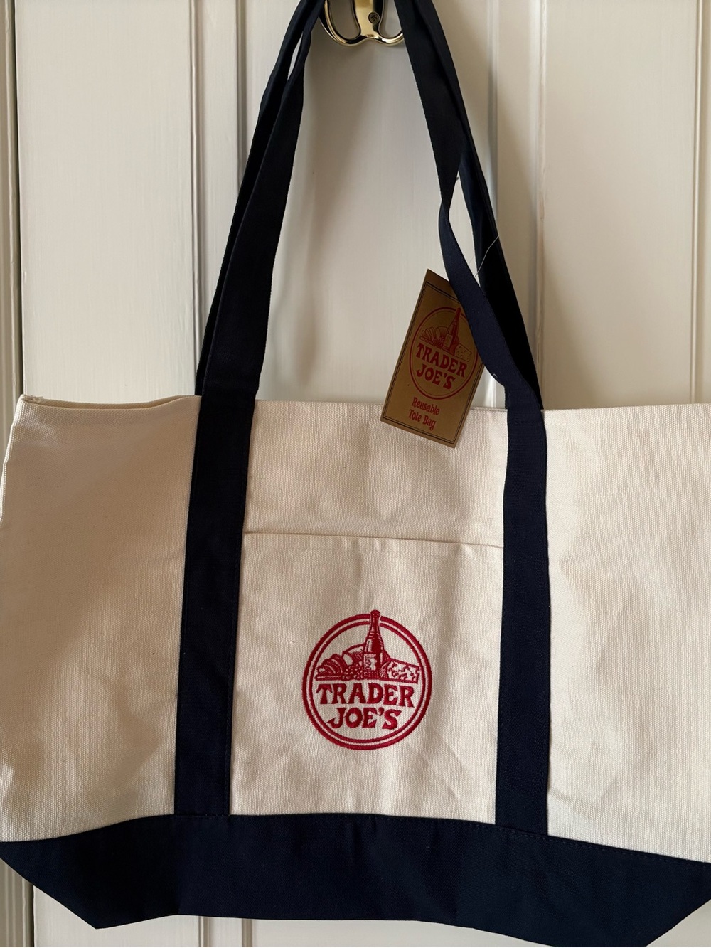 NWT Trader Joe's Large Canvas Tote Bag Classic Navy Blue Reusable OG Grocery